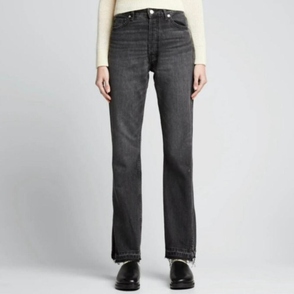 EB Denim Unraveled Two Black Grey Denim Raw Hem Split Hem Jeans in Grade School